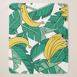 Cobertor Sherpa Banana Leaves: Padrão Vintage Branco.