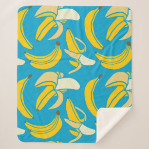Cobertor Sherpa Bananas amarelas, padrão de fundo azul