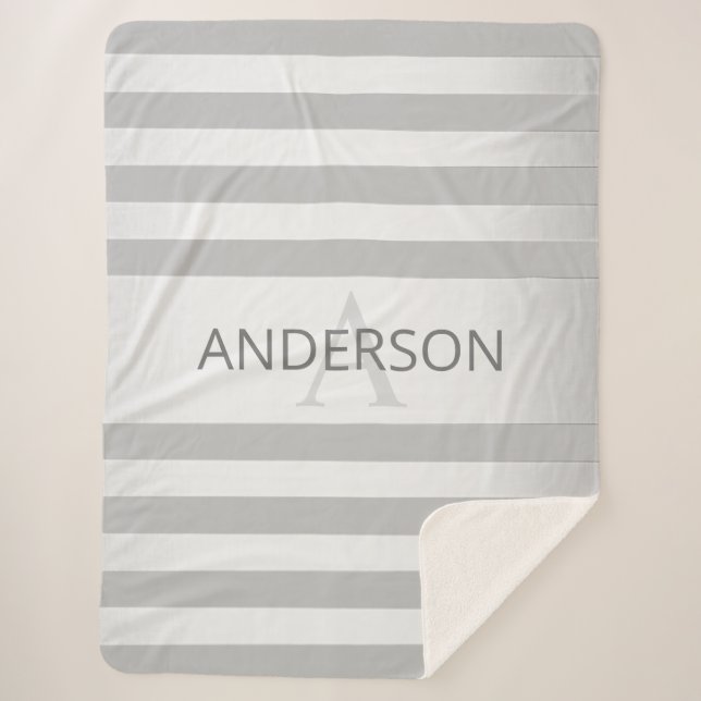 Cobertor Sherpa Bandas de Ombre Silver Faux Contemporâneas e Cinza (Frente)