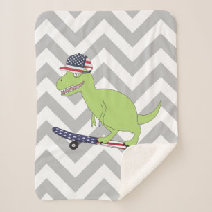 Cobertor Sherpa Bandeira Americana Dinosaur Skateboard