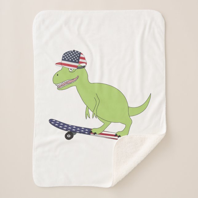 Cobertor Sherpa Bandeira Americana Dinosaur Skateboard (Frente)