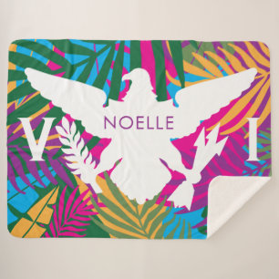 Cobertor Sherpa Bandeira das Ilhas Virgens dos EUA, Folhas Tropica