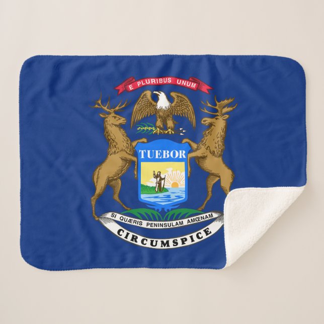 Cobertor Sherpa Bandeira do Estado de Michigan (Frente (Horizontal))