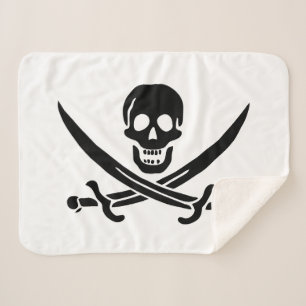 Cobertor Sherpa Bandeira Pirata Caveira Espadas Cruzadas
