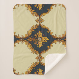 Cobertor Sherpa "Barockes Ornament-Muster in Gold und Schwarz"