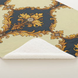 Cobertor Sherpa "Barockes Ornament-Muster in Gold und Schwarz"