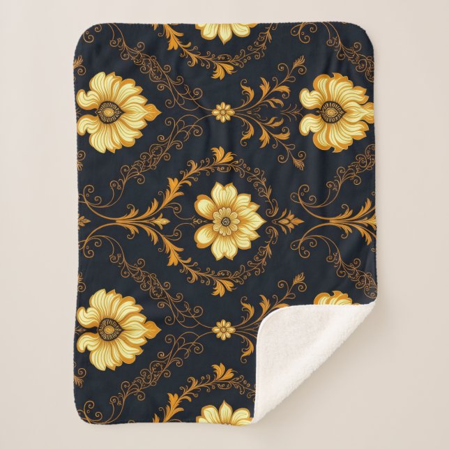 Cobertor Sherpa "Barockes Ornament-Muster in Gold und Schwarz" Dec (Frente)