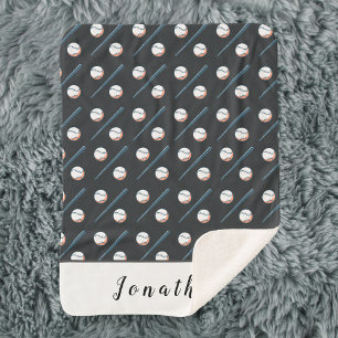 Cobertor Sherpa Baseball Patterno Esportivo, Nome Personalizado At