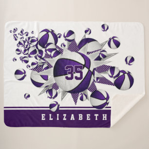 Cobertor Sherpa basquete roxo estrelas estrelas esportes meninas s