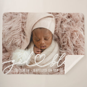 Cobertor Sherpa Batismo Simples Elegante Foto De Bebê Moderno Do C