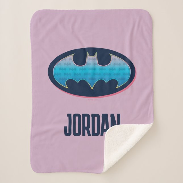 Cobertor Sherpa Batman | Símbolo rosa e azul (Frente)