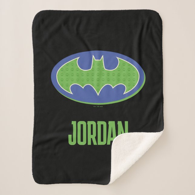 Cobertor Sherpa Batman | Símbolo roxo e verde (Frente)