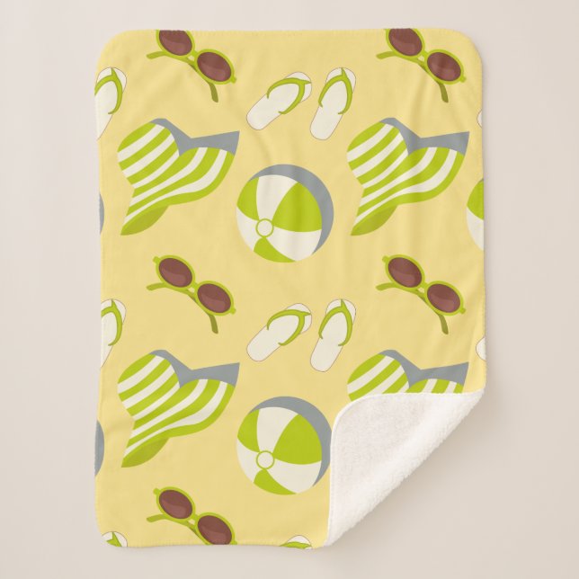 Cobertor Sherpa Beach vacay pattern with sunglasses and sun hat  (Frente)