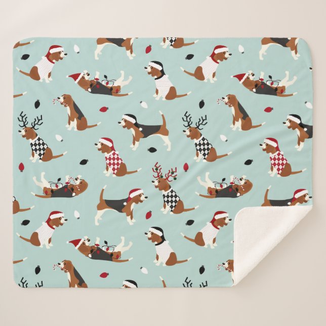 Cobertor Sherpa Beagles Blue Sherpa Blanket (Frente (Horizontal))