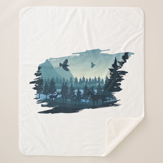 Cobertor Sherpa Beautiful Mountain, Nature Trees and Forest (Frente)