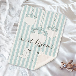 Cobertor Sherpa Bebê Azul Stripe Pássaros Frescos Infantis