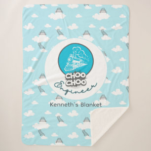 Cobertor Sherpa Bebê Blue Train Choo Choo Engenheiro Sherpa Blanke