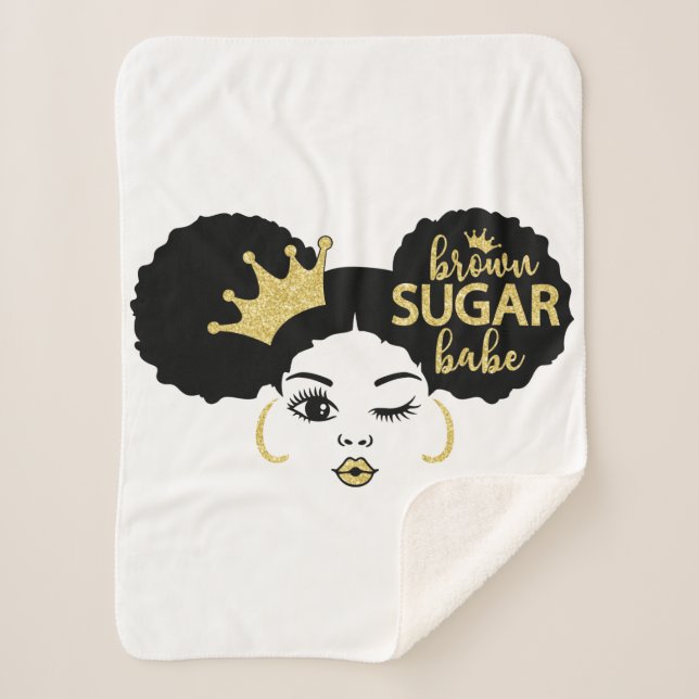 Cobertor Sherpa Bebê de açúcar castanho a preto e Dourado (Frente)