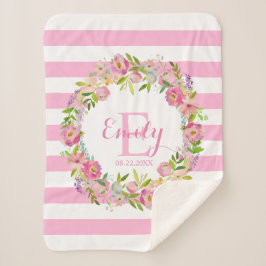 Cobertor Sherpa Bebê floral do berçário da menina das listras da