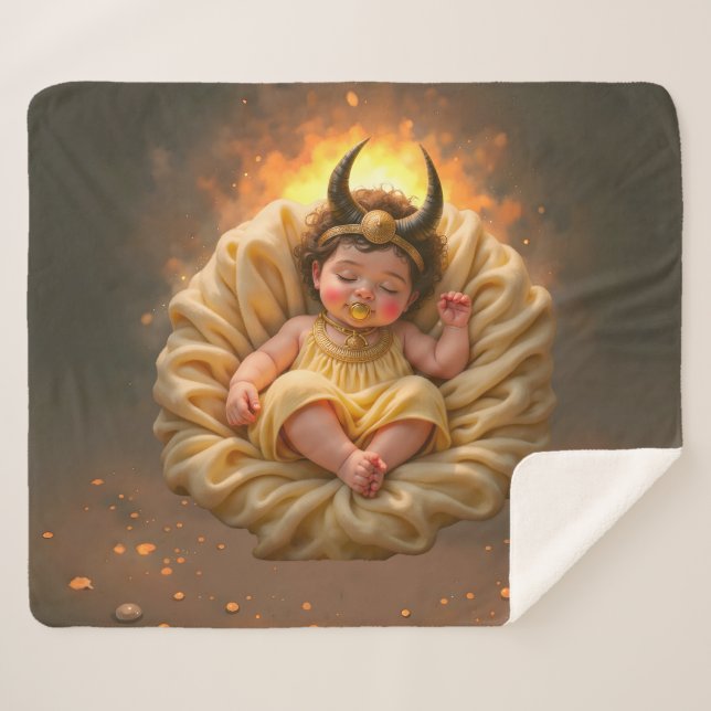 Cobertor Sherpa Bebê Isis Adormecida – Deusa da Luz. (Frente (Horizontal))