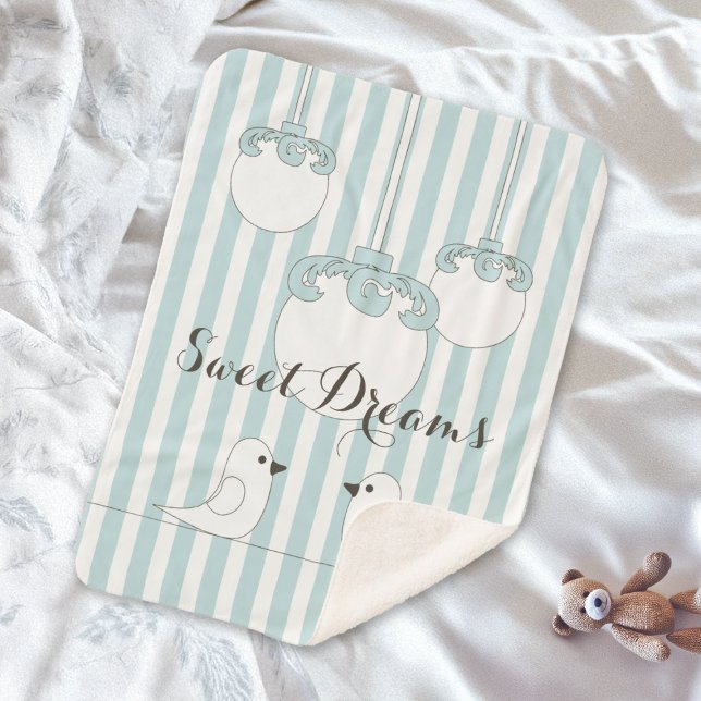 Cobertor Sherpa Bebê Personalizado Azul-Stripe Aves Cuecas Criança (Criador carregado)