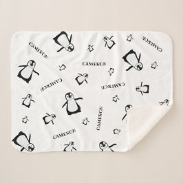 Cobertor Sherpa Bebê personalizado Pinguim branco preto