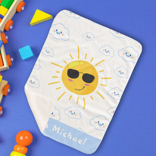Cobertor Sherpa Bebê Sol e Nuvem Fofo Personalizado