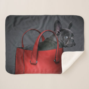 Cobertor Sherpa Bebês Mais Pobres Buldogue francês Red Hand Bag