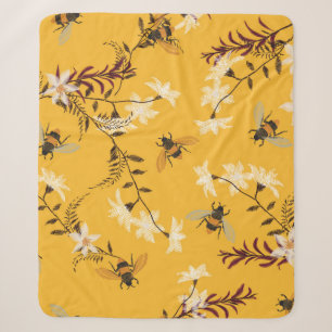Cobertor Sherpa Bee e borboleta Vintage: Arte Floral Bordada