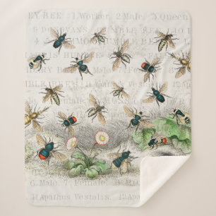 Cobertor Sherpa Bee Honey Queen Bees Antique