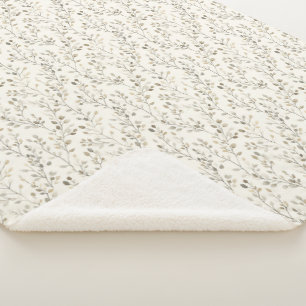 Cobertor Sherpa Bege Creme Cinza Marrom Folhas Botânicas Neutro