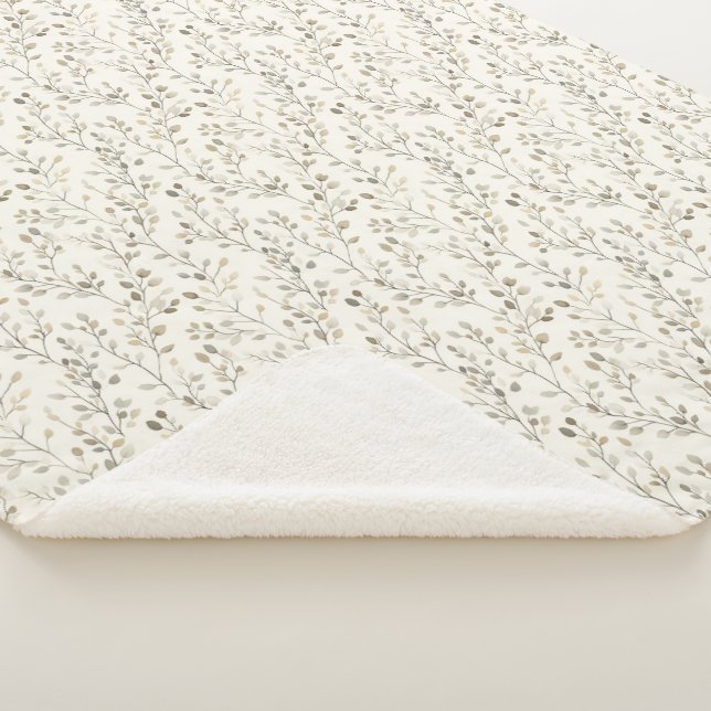Cobertor Sherpa Bege Creme Cinza Marrom Folhas Botânicas Neutro (3/4)
