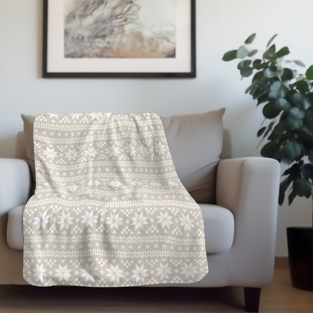 Cobertor Sherpa Beige and White Fair Isle Impressão | Decoração de (Criador carregado)
