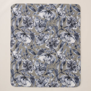 Cobertor Sherpa Beige,Cinza e White Watercolor Fantasy Floral