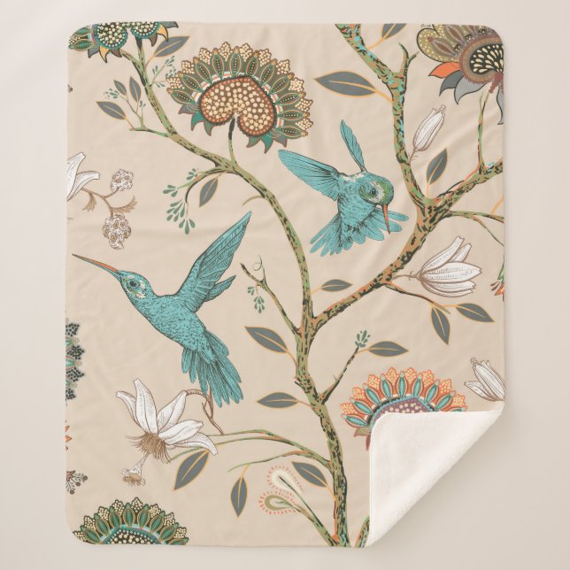 Cobertor Sherpa Beige seamless pattern with stylized flowers and b (Frente)