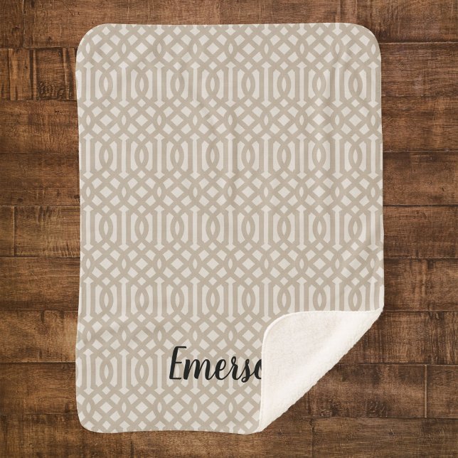 Cobertor Sherpa Beige Trellis Monograma | Farmhouse Moderna (Criador carregado)