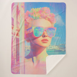 Cobertor Sherpa Beleza Costeira Neon com óculos Solares