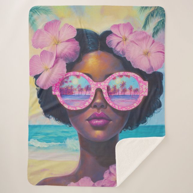 Cobertor Sherpa Beleza tropical em tons de rosa (Frente)