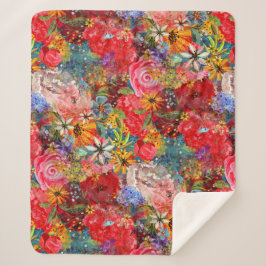 Cobertor Sherpa Belo e brilhante padrão Abstrato floral colorido