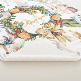 Cobertor Sherpa Belo nome da família Deer Watercolor