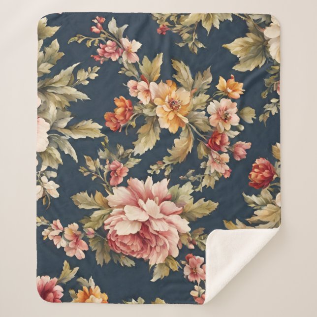 Cobertor Sherpa Belo Padrão Floral Italiano (Frente)