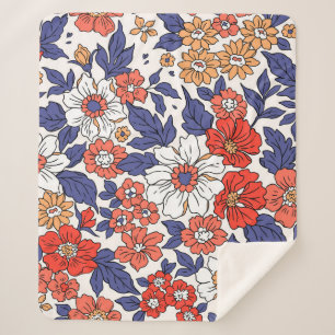 Cobertor Sherpa Belo padrão floral vintage em pequeno realisti