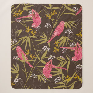 Cobertor Sherpa Belo pássaros-papagaio-de-mão desenhados na flores