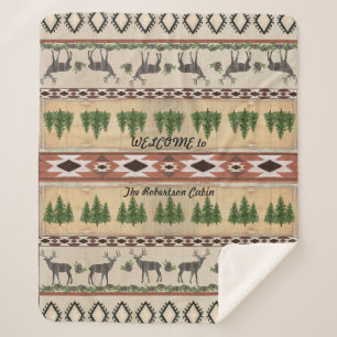 Cobertor Sherpa Bem-vindo à Cabina em Woods Deer Antlers - Madeir
