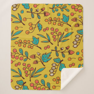 Cobertor Sherpa Berries em galhos, padrão natural sem costura.