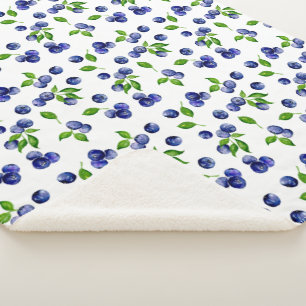 Cobertor Sherpa Berry Pattern Watercolor Blueberry Cute Vintage