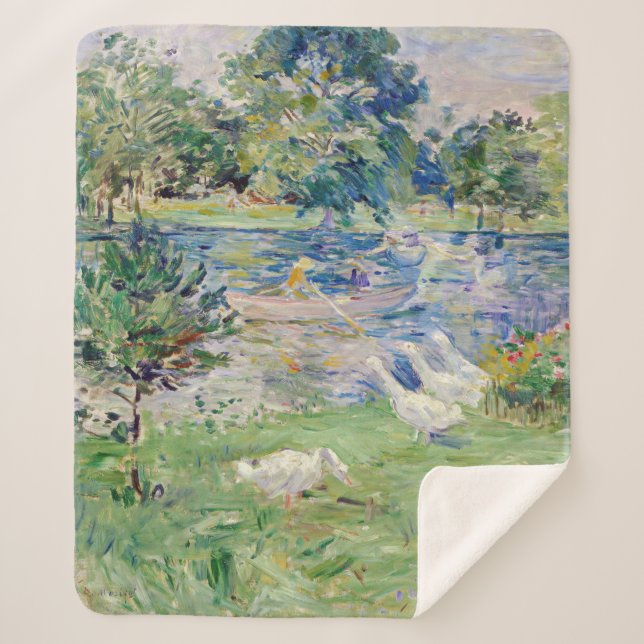 Cobertor Sherpa Berthe Morisot - Rapariga num Barco com Gansos (Frente)