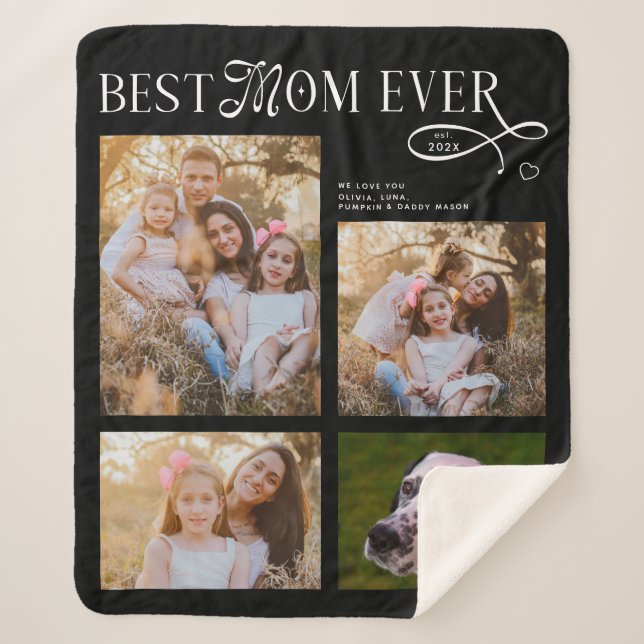 Cobertor Sherpa Best Mom Ever 4 Photos Heart Mothers Day Gifts (Frente)
