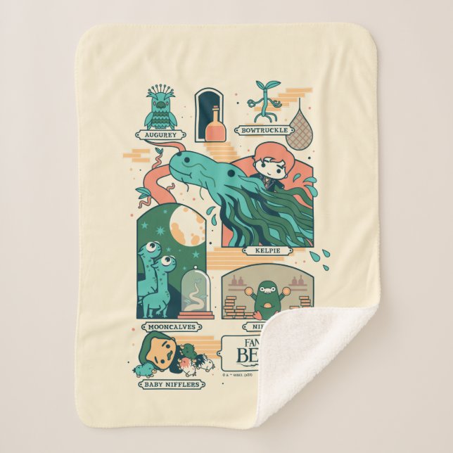 Cobertor Sherpa Bestas Fantásticas de Cartoon (Frente)