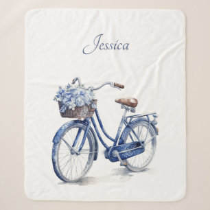 Cobertor Sherpa Bicicleta Floral Azul Delft Personalizada